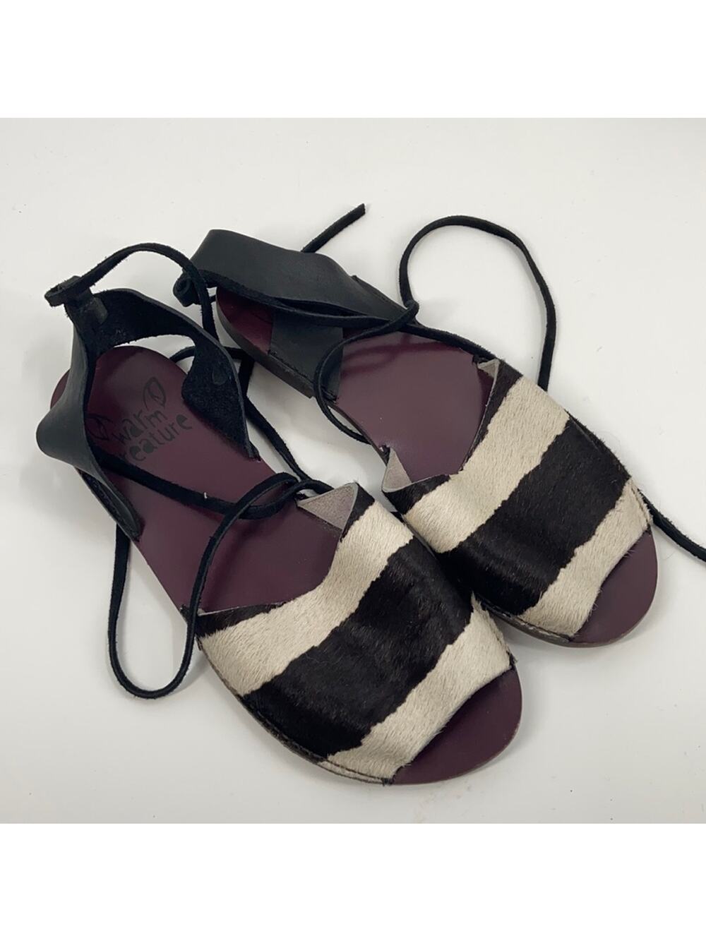 Warm creature leather stripe hide sandals